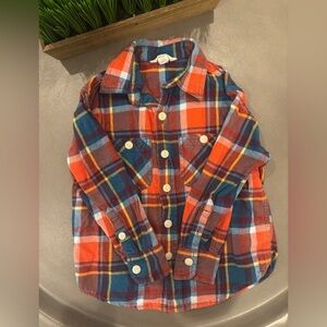 Lands End Boys Size 4 S Long Sleeve Orange /Blue Plaid Button Down